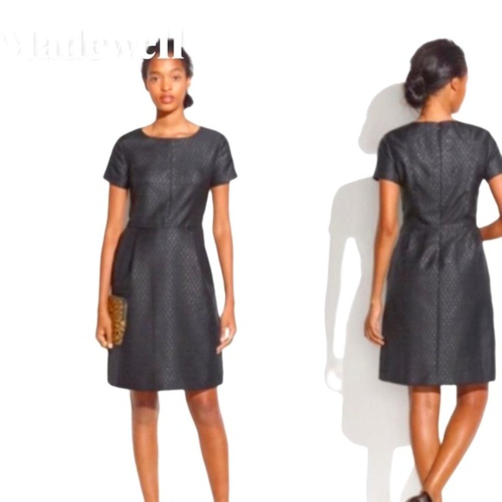 Madewell Black Fitted Brocade Cap Sleeve Dress Size 4